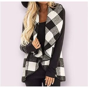 NWT Yacun Vest Lapel Open Front Buffalo Plaid Sleeveless Cardigan Women XL
